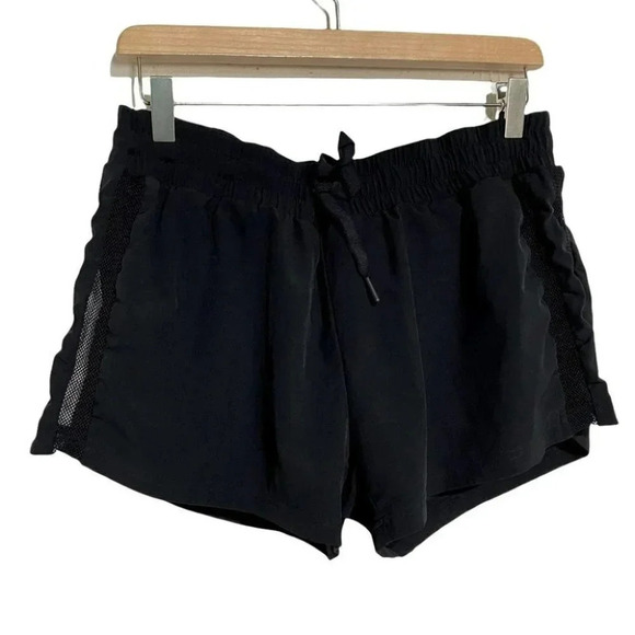 Fabletics Pants - Fabletic L black‎ drawstring running shorts w/ mesh